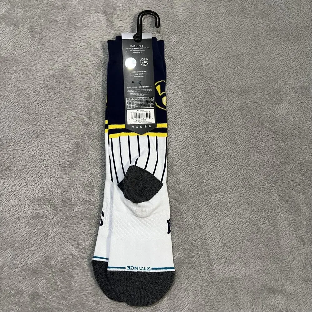 Milwaukee Brewers Socks Mens Medium White MLB Baseball Crew Infiknit Stance